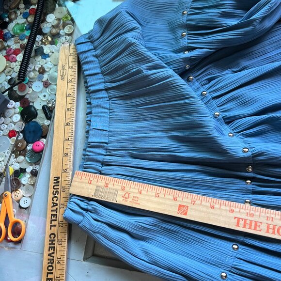 Vintage Carefree Fashions Shirt Skirt Set Size Medium Button Blue Studded Casual - Picture 6 of 16